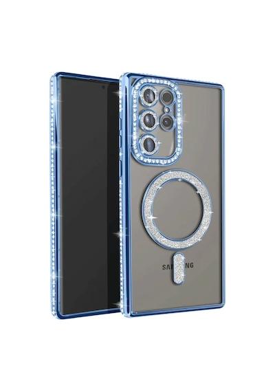 Samsung Galaxy S23 Ultra Uyumlu Joke Simli Magneticsafe Kılıf - Mavi