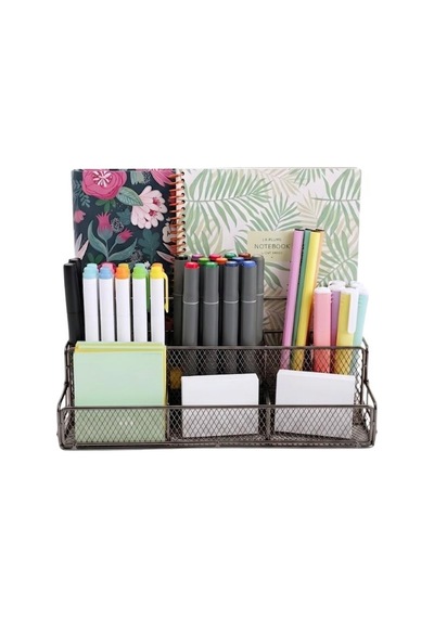 Temel Nikel Metal Mesh Masaüstü Organizer Çok Bölmeli 27x14x11 Cm 9515b