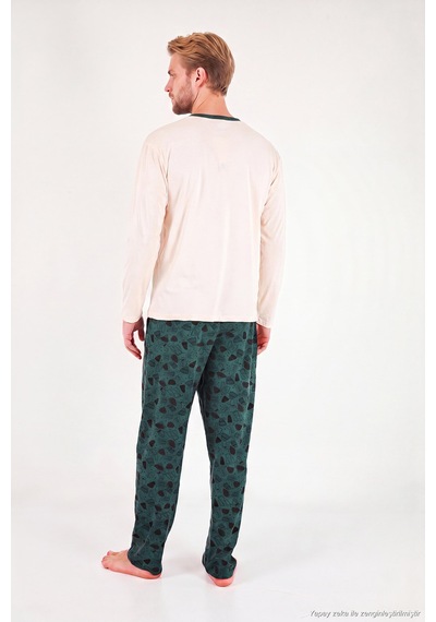 Buratti Baskılı Pamuklu Bisiklet Yaka Uzun Kollu Pijama Takımı Erkek Pijama Takımı 6575004 Yeşil