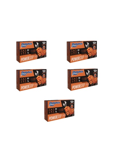 Dolphin Nitril Powergrip Ekstra Kalın Elmas Dokulu Eldiven Turuncu Large Büyük Boy - 50'li 5 Paket