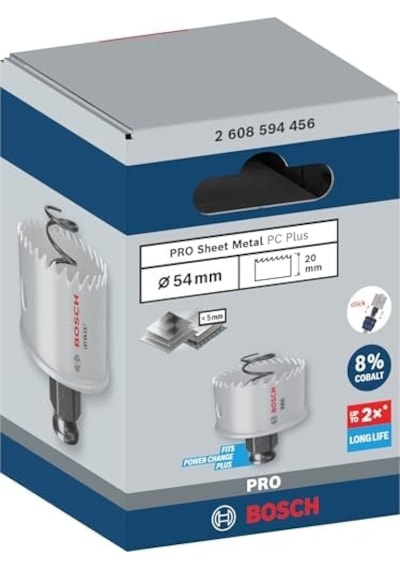 1 X Pro Sheet Metal Power Change Plus Delikli Testere Paslanmaz Çelik Levhalar, Çelik Levhalar, Ø 54 Mm, Profesyonel Aksesuar Döner Matkap/sürücü