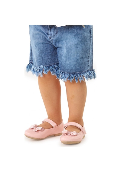 Kiko Kids Taşlı Cırtlı Kız Çocuk Fiyonklu Babet Ayakkabı Ege 204 Rugan Pudra