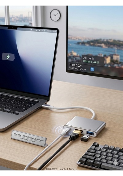 3'ü 1 Arada Type-c Hub Hdmı Görüntü Aktarıcı Usb 3.0 Ve Type-c Şarj Desteği Tüm Type-c Cihazlar Uyum