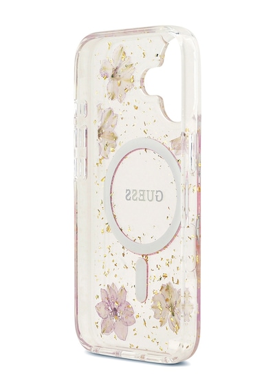 Apple Uyumlu iPhone 17 Kılıf Guess Lisanslı M-safe Özellikli Transparan Resin Flowers Kapak Pembe Pembe