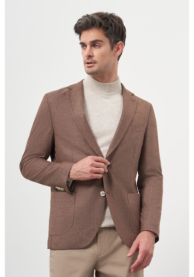 Morven Erkek Kahve Dokuma Slim Fit Mono Yaka Ceket 25ks002001400 Kahve
