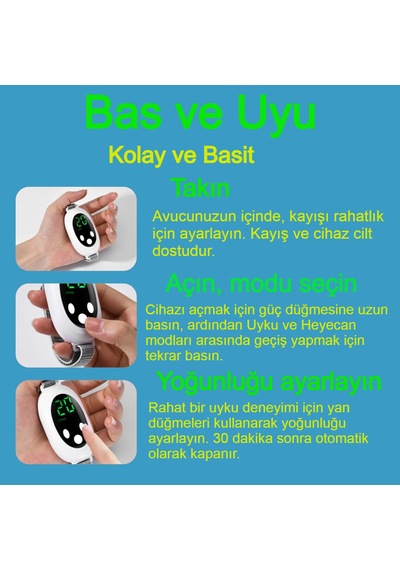 Avuç İçi Elektrikli Uyku Masaj Cihazı 20 Seviye 2 Modlu Derin Rahatlama Ve Hızlı Uyku Çözümü Beyaz