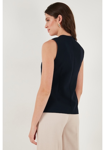 Lela Regular Fit Bisiklet Yaka Kolsuz Düğmeli Basic Bluz Bayan Yelek 65200004 Lacivert