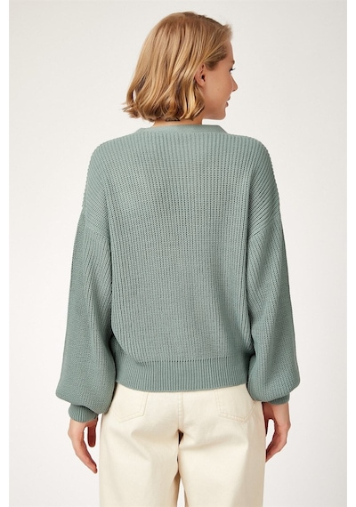 Aqe Fashion Kadın Mint Yeşili 3 Düğmeli Kolu Volanlı Hırka Mint Yeşili