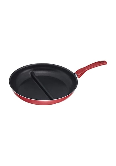Çift Bölmeli Yapışmaz Tava - 30 Cm, Kırmızı 001 Siyah