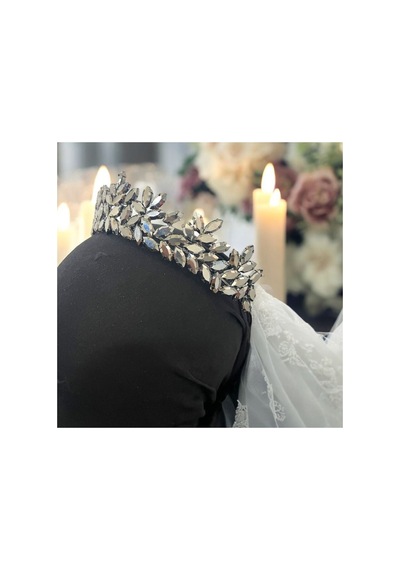 Kristal Taşlı Zarif Gelin,kına,nişan,söz,after,bride,party Taç Antrasit - 707821550 Antrasit