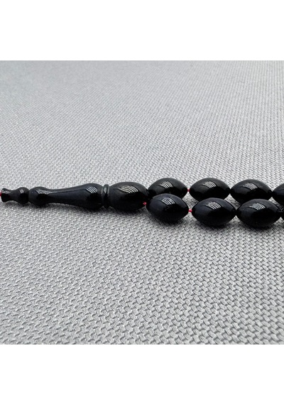 Usta İşçilikli 6.5x10mm Siyah Sıkma Kehribar Tespih Siyah