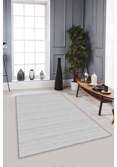 Gri Sade Desensiz Kaymaz Tabanlı Dekoratif Halı St03n11