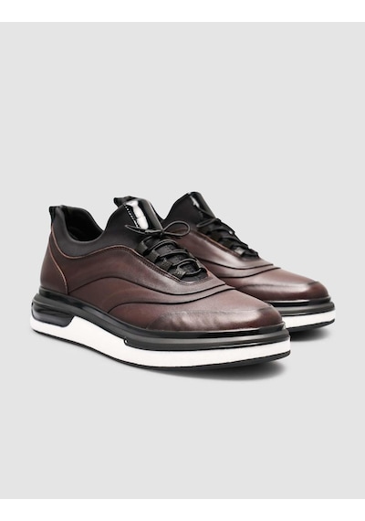 Hakiki Deri Kahverengi Erkek Günlük Sneaker Kahverengi