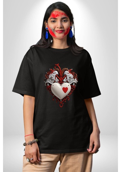 Robot Kalp Atardamar Pamuklu Bisiklet Yaka Unisex Oversize Boyfriend Dijital Baskılı Siyah T-shirt Siyah Robot Kalp Atardamar Pamuklu Bisiklet Yaka Unisex Oversize Boyfriend Dijital Baskılı Siyah T-shirt Siyah
