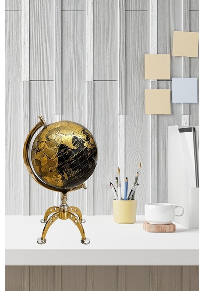 Metal Ayaklı Dekoratif Dünya Küre 4076-sg 20x37cm Siyah/gld No.1