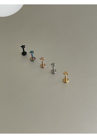 316 L Cerrahi Çelik Tragus Helix Kıkırdak Conch Minik Yıldız Piercing Renkli