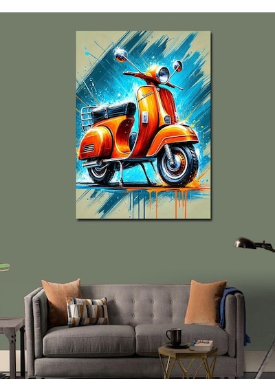 Kanvas Tablo Renkli Motosiklet Ve Fırça Darbeleri 50cmx70cm