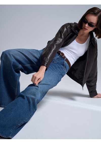 Dilvin 72072 Pamuk Kemerli Wide Leg Jean - Mavi