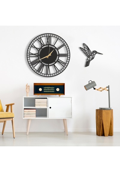 50X50 Dekoratif Duvar Saati + Ahşap Tablo 35 Cm (487861084) Siyah