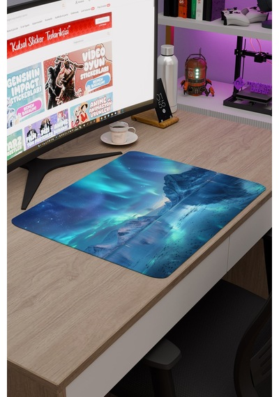 Kuzey Işıkları Kaymaz Dikişli Kauçuk Oyuncu Mousepad V1 - 48x40 Xl Gaming Mouse Pad Fare Altlığı