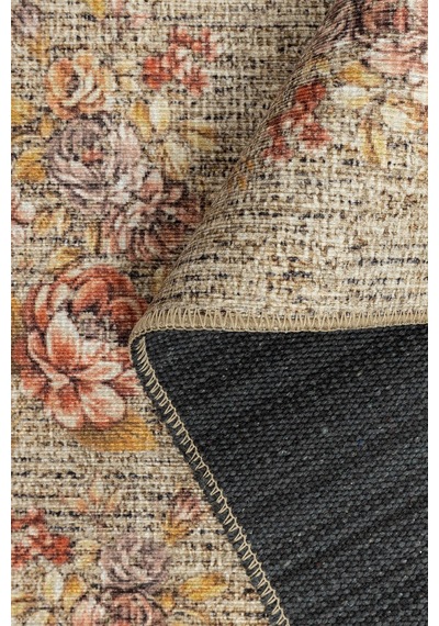 Florart Bej / Sarı Vintage Dokulu Çiçek Desenli Dokuma Tabanlı Şönil Halı Al 471 Bej - Sarı