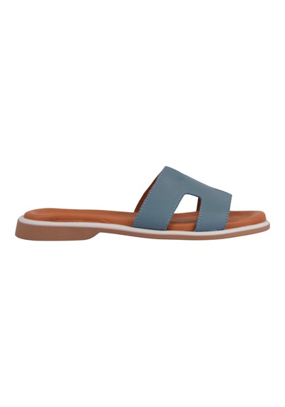 Napa Shoes Kadın H Kesimli Düz Taban Hakiki Terlik Napa-1202 Mavi
