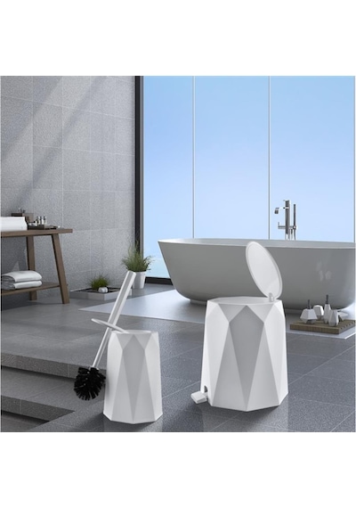 Omnipazar Elf-478 Geo 2'li Çöp Kovalı Wc Fırçalı Banyo Seti Beyaz