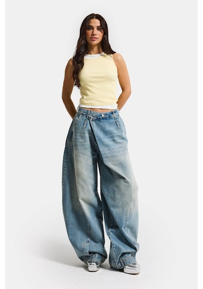 it's basic  Kadın Kot Rengi 4s6-32 Süper Baggy Fit Kemer Detaylı Özel Tasarım Denim Jean Mavi