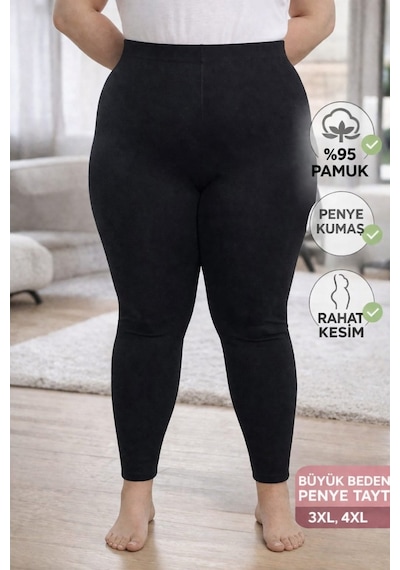 Büyük Beden Ağlı Penye Tayt Extra Büyük Beden , Rahat Kalıp,yüksek Bel. SiYAH