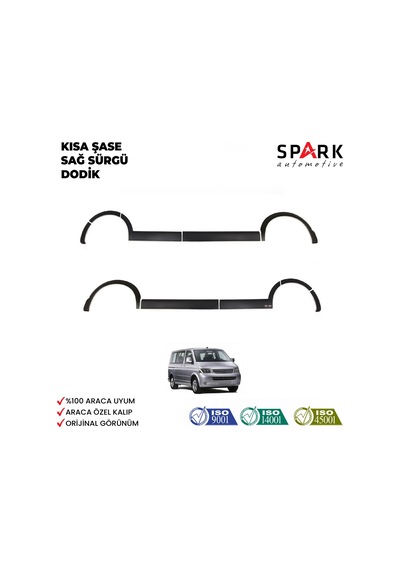 Volkswagen Transporter T5 2003-2009 Yıl Aralığı Uyumlu Kısa Şase Sağ Sürgü Dodik Seti 11 Parça Siyah