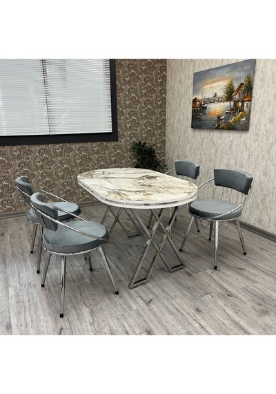 Selenit Mutfak Yemek Masası Takımı- 4 Kişilik Mutfak Masa Sandalye Takımı- Mutfak Masası Takımı Beyaz Mermer Gümüş Selenit Mutfak Yemek Masası Takımı- 4 Kişilik Mutfak Masa Sandalye Takımı- Mutfak Masası Takımı Beyaz Mermer Gümüş