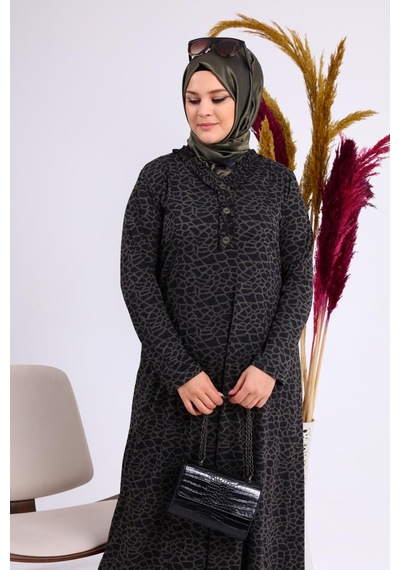 Kadin Gunluk Elbise Tesettur Leopar Desenli Buyuk Beden Elbise 001