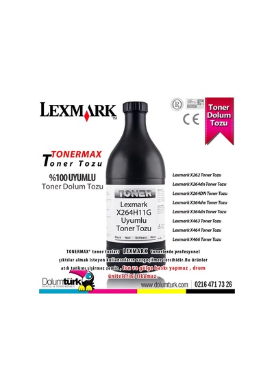 Lexmark X264h11g / X262 / X264dn / X264dn / X364dw / X364dn Toner Tozu