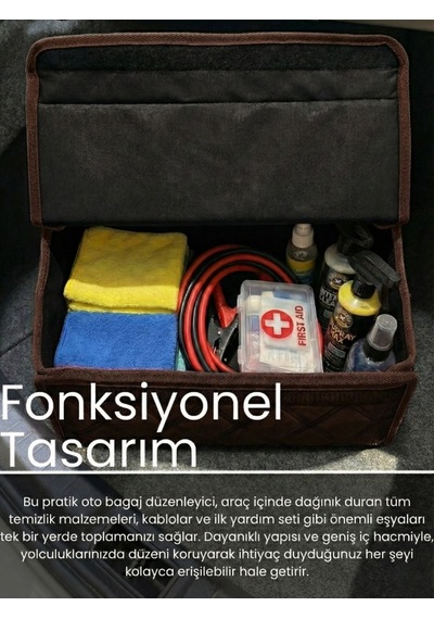 Araç Bagaj Düzenleyici Organizer Tay Tüyü Kaymaz Cırt Bantlı Geniş Hacimli Çanta A10