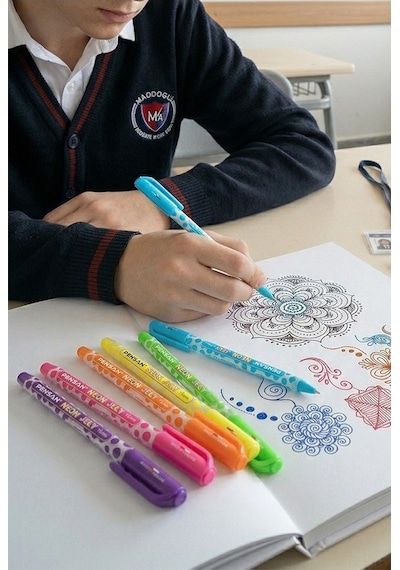 Neon Tükenmez Kalem 4 Renk Pensan Neon Jely Fosforlu Jel Pilot Kalem Siyah Defter Kalemi Yumuşak Yazım Çok Renkli