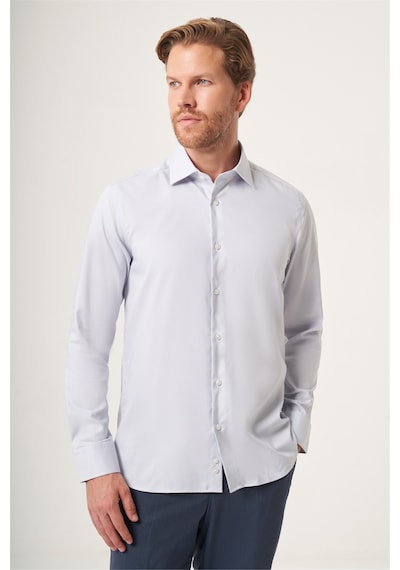 İmza Gri İtalyan Yaka Oxford Slim Fit Kolay Ütü Pamuklu Gömlek 1004265270
