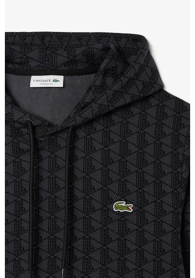 Lacoste Men's Monogram Fleece Hoodie Black Organik Pamuk Kapüşonlu Erkek Sweatshirt Antrasit