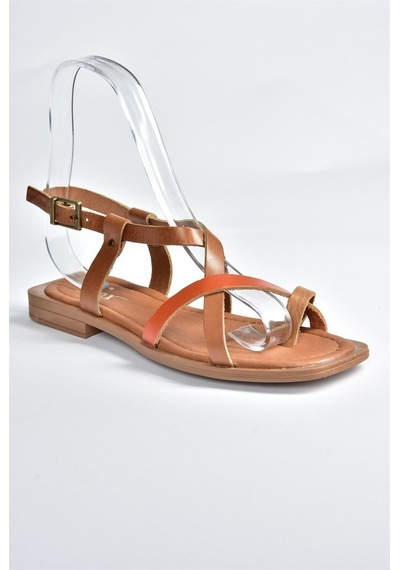 Fox Shoes Taba/Turuncu Hakiki Deri Parmak Arası Kadın Sandalet M2