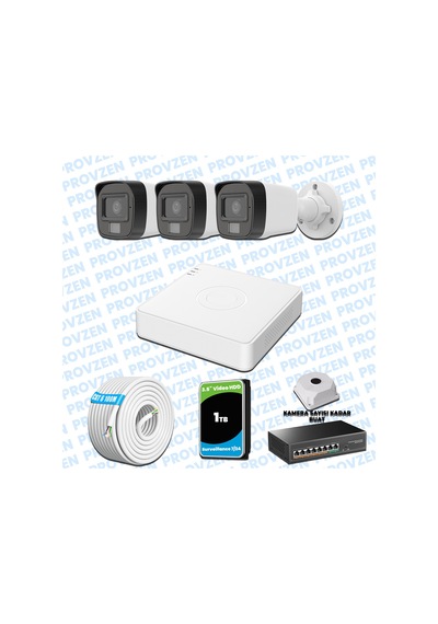 Provzen Hikvision 3 Lü İp 4mp Güvenlik Kamerası Seti Colorvu Mikrofonlu Olay Anında Bildirim