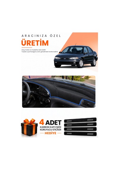 Ford Mondeo Çukurlu 1993-1996 Uyumlu Torpido Koruma Örtüsü Oto Kılıfı - Siyah Mavi