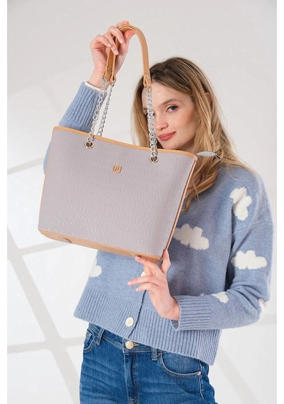 Just Polo Zincir Detaylı Kadın Omuz Çantası 234035mh Gri - Taba