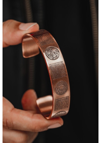 Erkek Bakır Bileklik - Zırh Ve Koruma Duaları Konseptli Erkek Kelepçe Bileklik Rose Gold