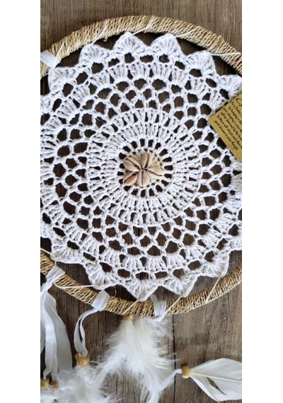 Hdmarketim Düş Kapanı Dreamcatcher Kuş Tüyü Duvar Süsü %100 Pamuk Elişi Beyaz