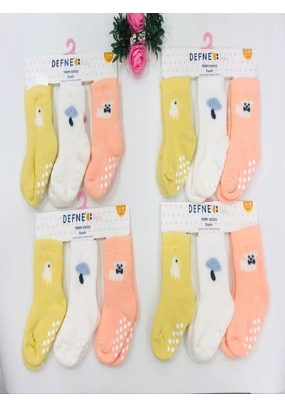 Defne Baby 3 Çift Havlu Pamuklu Kaydırmaz Taban Kışlık Kız Çocuk Ve Bebek Soket Çorap-797 ÇoK Renkli