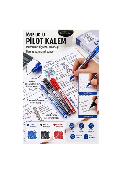 Siyah Ve Mavi Pilot Kalem İğne Uçlu 2 Adet Stilo Pilot Kalem 0.5mm İnce Uçlu Pilot Kalem Likit Mürekkepli Pilot Kalem