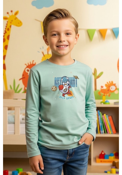 Fyk Kids Sıfır Yaka Astranot Baskılı Erkek Çocuk Sweatshirt Mint