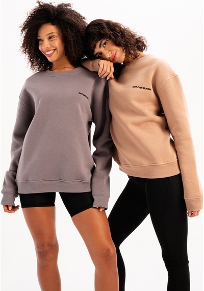 Justever Bisiklet Yaka Nakışlı Şardonlu İçi Polarlı Gri Kadın Sweatshirt - Rigil Gri
