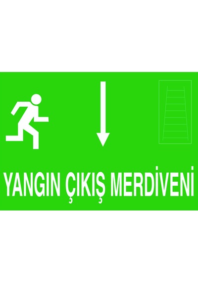 Jetyazdır Uyarı Levhaları '' Yangın Çıkış Merdiveni Aşağı '' A4 Pvc 30 21 Cm