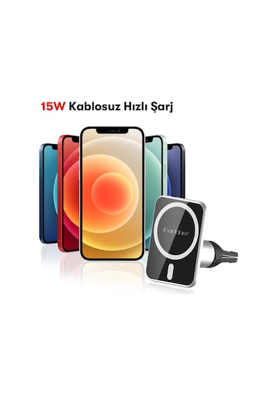 Wc14 Izgara Klipsli 15w Kablosuz Şarjlı Magsafe Araç İçi Telefon Tutucu Siyah
