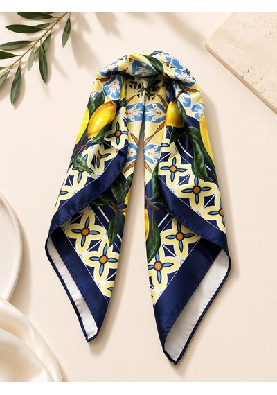 Kumru Studio Limon Desenli Lacivert Bandana Ve Fular Çok Renkli
